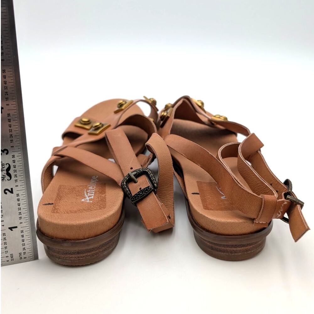 Antelope Reza Stud Block Heel Sandals Women's Tan Leather Size US9 EU39 - Picture 4 of 12